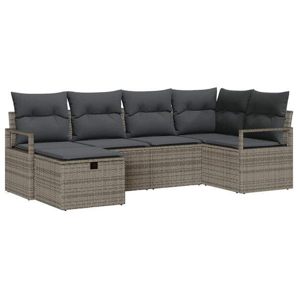 vidaXL Ensemble de canapé de jardin avec coussin 6 Pièces Gris Poly rotin