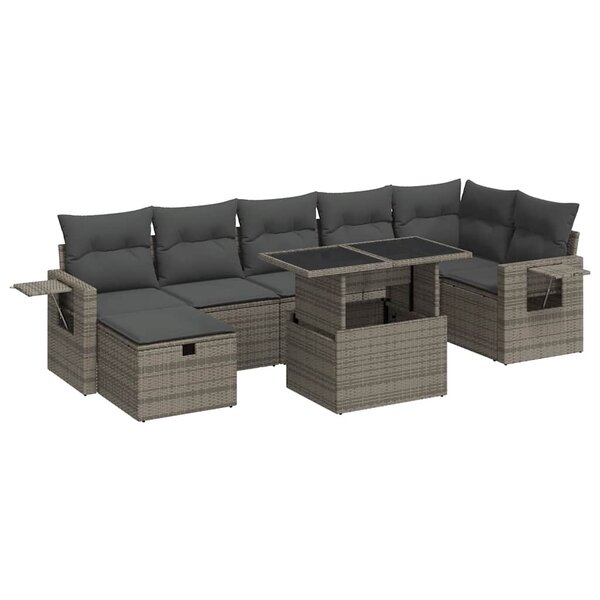 vidaXL Salon de jardin 8 Pièces avec coussins gris résine tressée