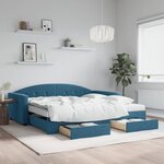 vidaXL Lit de jour avec gigogne et tiroirs bleu 100x200 cm velours