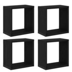 vidaXL Étagères murales avec étagère 4 Pièces Chêne Noir 26 x 15 x 26 cm