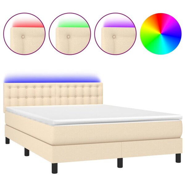 vidaXL Sommier à lattes de lit avec matelas LED Crème 140x190 cm Tissu