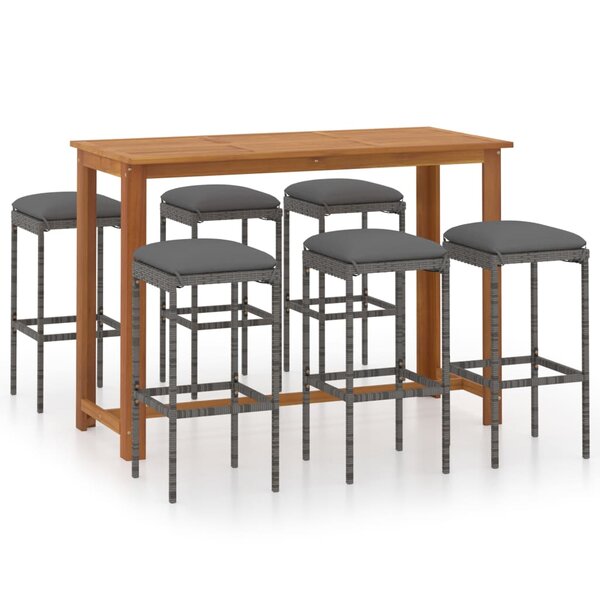 vidaXL Ensemble de bar de jardin avec coussins 7 Pièces Gris