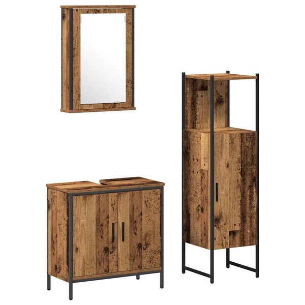 vidaXL Ensemble de mobilier de salle de bain avec porte 3 Pièces Marron