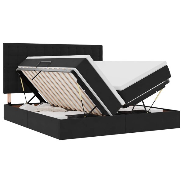 vidaXL Lit de rangement LED avec matelas Noir 200 x 200 cm Velours