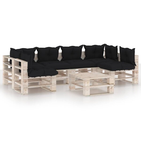 vidaXL Salon de jardin palette 7 Pièces avec coussins bois de pin