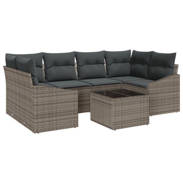 vidaXL Set de jardin 7 pièces avec coussins gris en rotin synthétique
