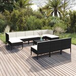 vidaXL Salon de jardin 11 Pièces avec coussins Résine tressée Noir