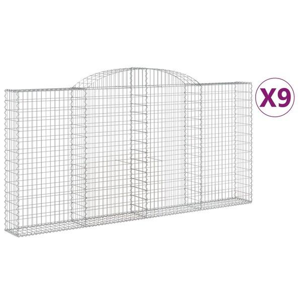 vidaXL Paniers à gabions arqués 9 Pièces 300x30x140/160 cm fer galvanisé