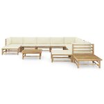 vidaXL Salon de jardin 12 Pièces avec coussins blanc crème bambou
