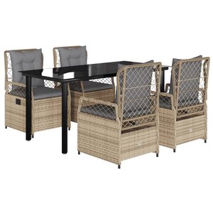 vidaXL Ensemble à manger de jardin avec coussins 5Pièces Beige poly rotin