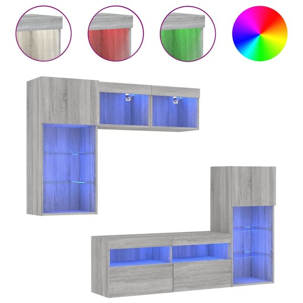 vidaXL Unités murales TV avec LED 5 Pièces gris sonoma bois d'ingénierie