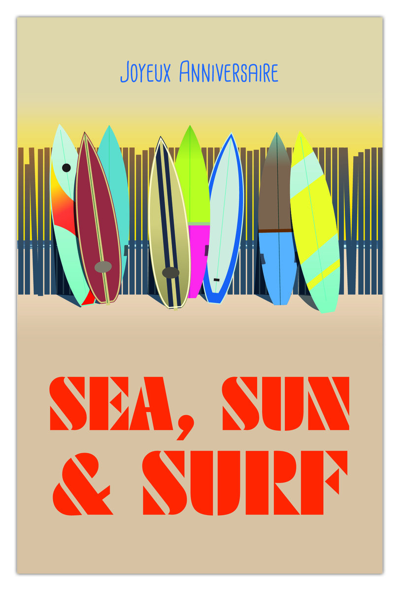 Afie 69 4303 Verjaardagskaart Met Envelop, Mini Poster In Het Formaat 17 X 11 5 Cm Surfplank Sport Glijdt Zee Zon Strand Retro Vintage 2113818073