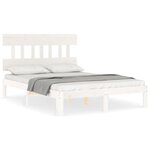 vidaXL Cadre de lit avec tête de lit blanc petit double bois massif