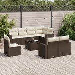 vidaXL Salon de jardin avec coussins 9 Pièces marron résine tressée