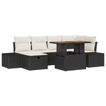 vidaXL Ensemble de salle à manger de jardin 7 pièces avec coussins en rotin synthétique noir et acacia.