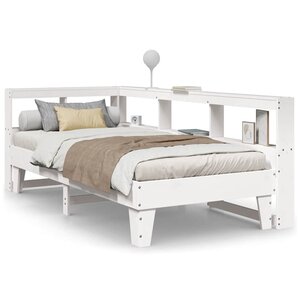 vidaXL Lit bibliothèque sans matelas blanc 90x200cm bois de pin massif