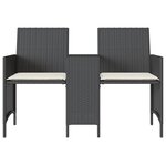 vidaXL Canapé de jardin 2 places avec table et tabourets noir rotin