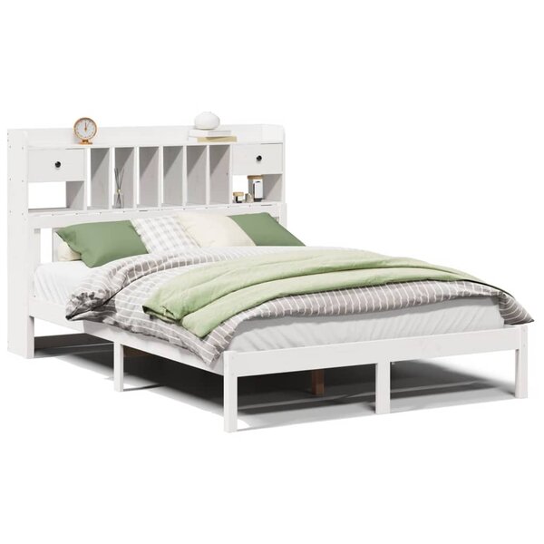 vidaXL Lit bibliothèque sans matelas blanc 140x200 cm bois pin massif