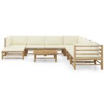 Salon de jardin meuble d'extérieur ensemble de mobilier 9 pièces avec coussins blanc crème bambou 02_0017903