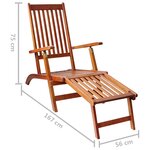 vidaXL Chaise longue d'extérieur repose-pied et coussin Acacia solide