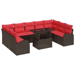 vidaXL Ensemble de canapé de jardin 10 Pièces Marron Poly rotin