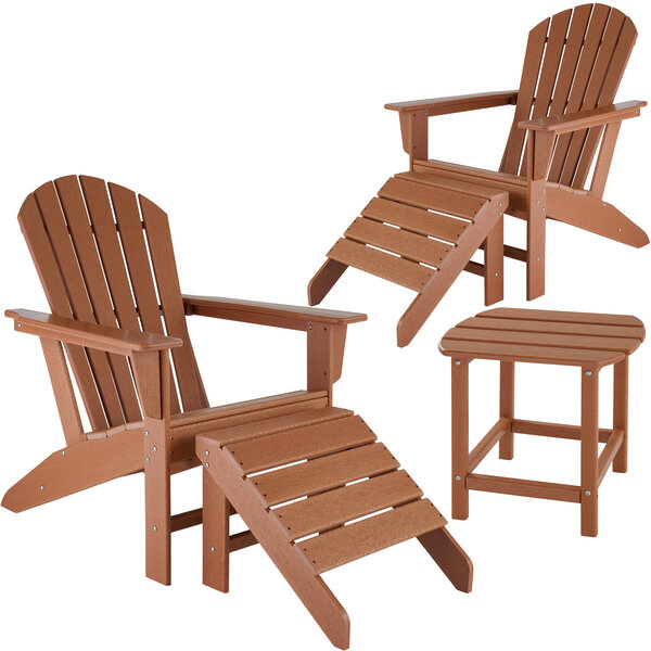 Tectake Lot de 2 chaises de jardin JANIS avec 2 repose-pieds JOPLIN et table KAMALA - marron