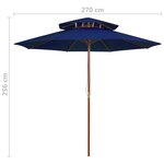 vidaXL Parasol à deux étages avec mât en bois bleu 270 cm