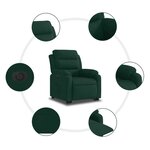 vidaXL Fauteuil inclinable électrique vert foncé velours