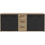 Buffet Particules mélaminé -chêne artisan et Noir- 4 portes + 3 tiroirs - 179 2 x 42 x 74 5 cm