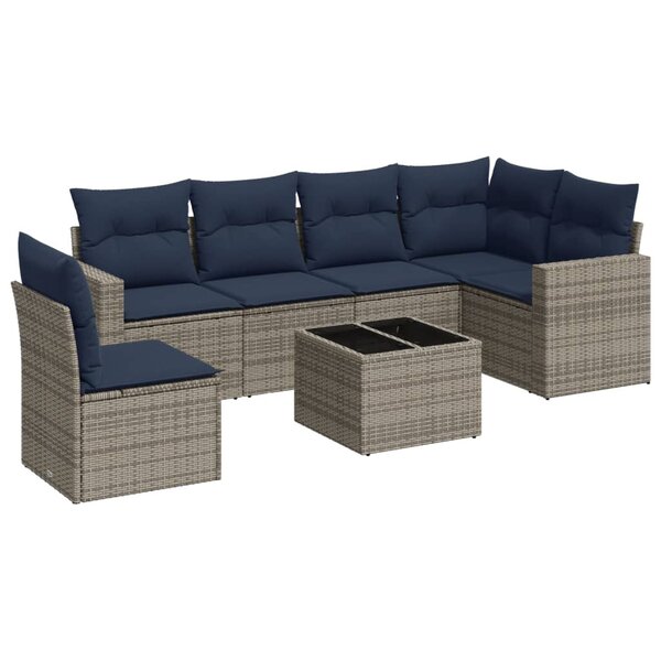 vidaXL Salon de jardin 7 Pièces avec coussins gris résine tressée