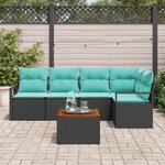 vidaXL Ensemble de canapé de jardin avec coussin 6 Pièces Noir polyrotin