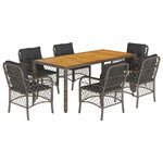 vidaXL Ensemble à manger de jardin et coussins 7 Pièces gris rotin