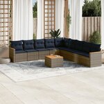 vidaXL Salon de jardin 10 Pièces avec coussins gris résine tressée
