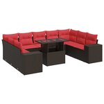 vidaXL Salon de jardin 10 Pièces et coussins marron résine tressée acacia