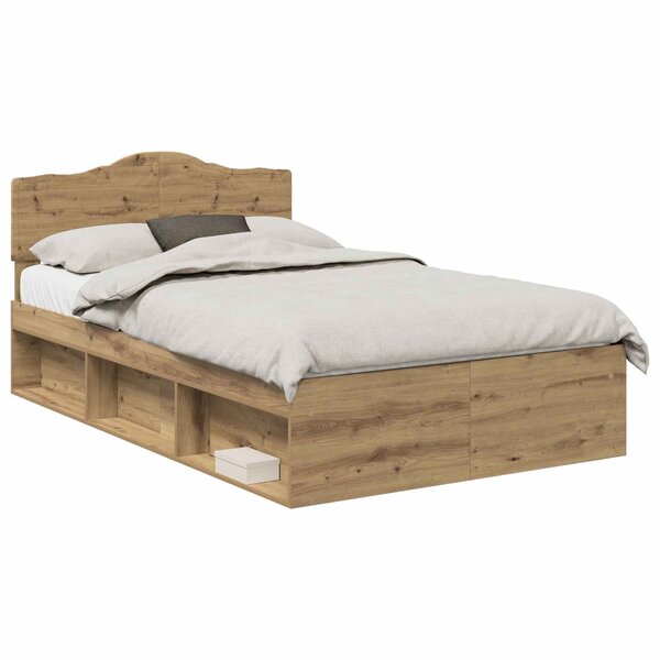 vidaXL Cadre de lit Chêne artisan 135 x 190 cm Bois de pin massif