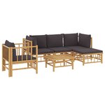 Salon de jardin meuble d'extérieur ensemble de mobilier 6 pièces avec coussins gris foncé bambou 02_0016783