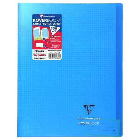 CLAIREFONTAINE Koverbook Cahier piqure 96 pages avec rabats - 240 x 320 mm - 5 x 5 papier PEFC 90 g - Bleu
