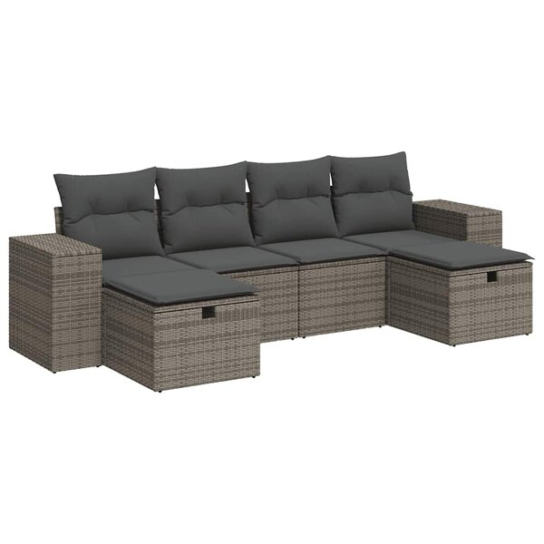 vidaXL Salon de jardin 6 Pièces avec coussins gris résine tressée