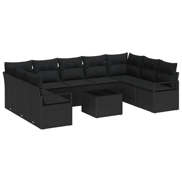 vidaXL Ensemble de canapé de jardin avec coussin 10 Pièces Noir polyrotin