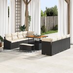 Ensemble de canapé de jardin 11 pièces avec coussins noir poly rotin acacia