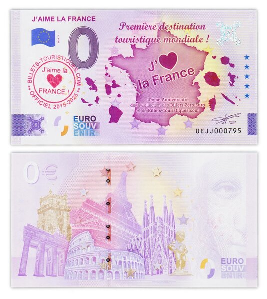 Billet de Collection 0 Euro souvenir J'aime la France - 2025 - France - Neuf