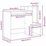 vidaXL Bureau gris Effet béton Panneau de particules Moyen Rangement