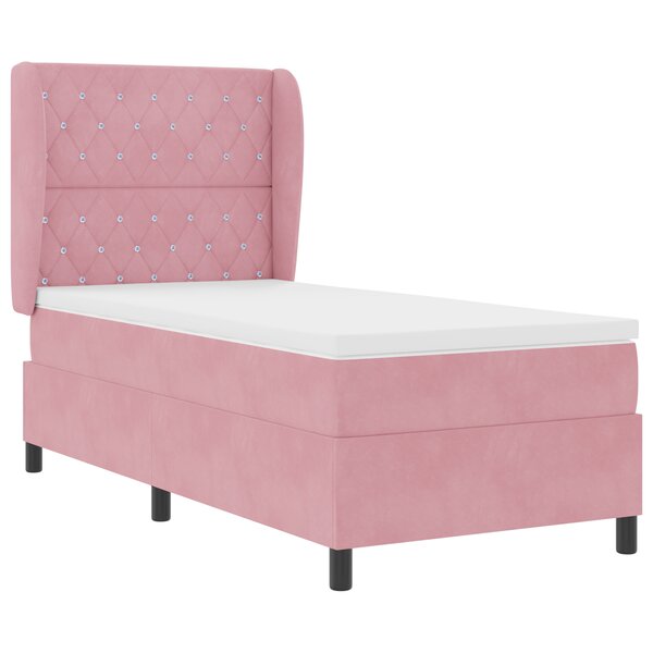 Lit Box Spring avec Matelas Rose 90x200 cm en Velours