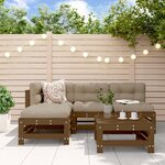 vidaXL Salon de jardin 5 Pièces avec coussins marron miel bois massif