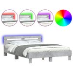 vidaXL Cadre de lit avec tête de lit et LED gris béton 140x190 cm