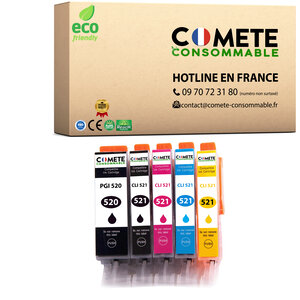 520XL 521XL - 5 cartouches compatibles pour Canon 520 XL 521 XL - COMETE