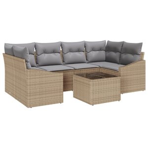 vidaXL Ensemble de Canapé de Jardin 7 pièces avec Coussins Beige Rattan Poly