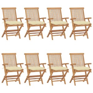 vidaXL Chaises de jardin et coussins blanc crème lot de 8 Teck massif