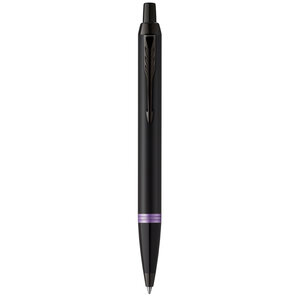 Stylo bille Parker IM Vibrant Rings  Satin noir laqué  attributs violet améthyste  recharge bleue pointe moyenne  Coffret cadeau