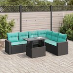 vidaXL Salon de jardin avec coussins 7Pièces noir résine tressée acacia